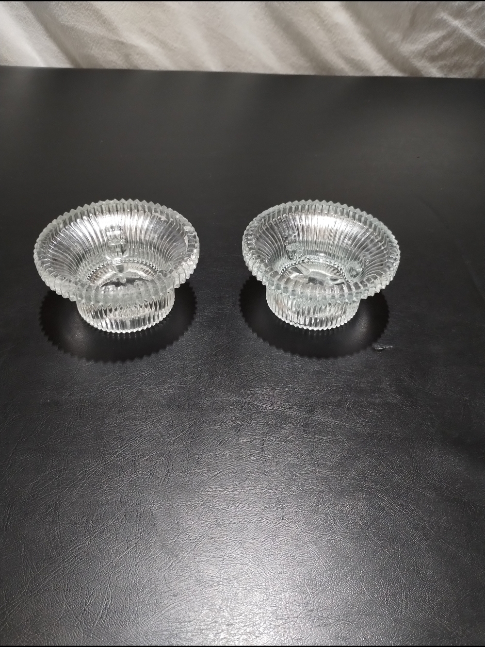 Set of 2 Indiana Glass Company Ribbed Clear Glass Wide Candle Holders
